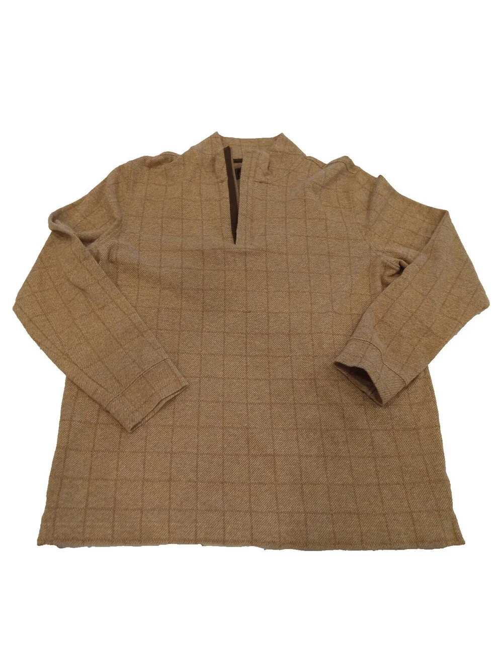 Jos A Bank Reserve 1/4 Zip Sweater Mens Medium Tan Herringbone Checkered